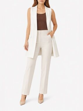 Massimo Dutti Ivory Sleeveless Long Blazer Vest